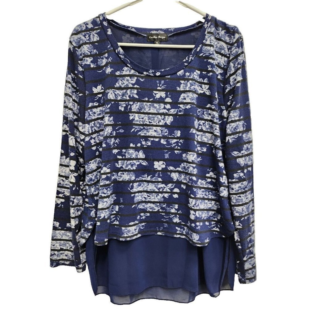 Navy Floral Striped Blouse